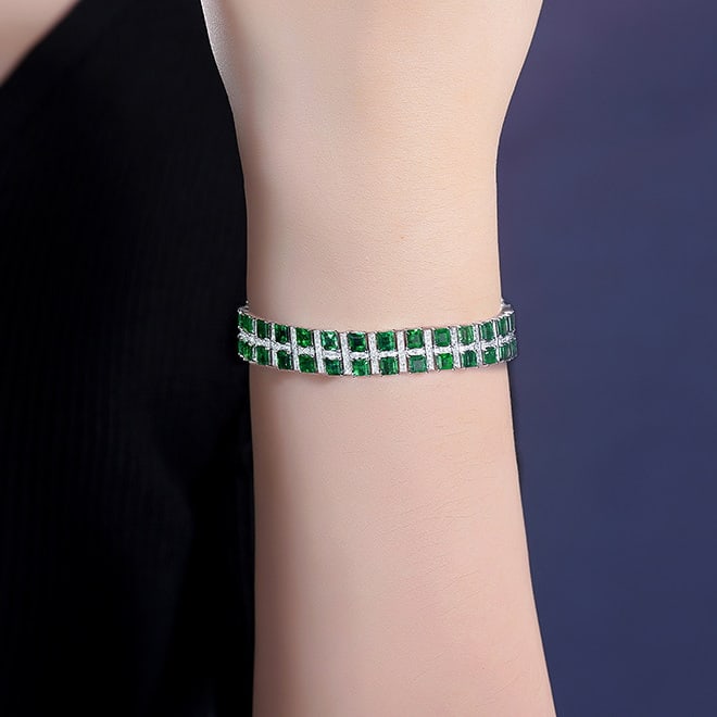 14k Gold 13.23 Ctw Natural Emerald & Diamond Bracelet - 7