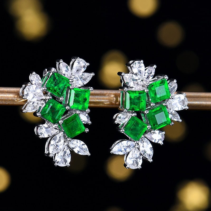 14k Gold 3.19 Ctw Vivid Green Natural Emerald & Sapphire Earrings - 3