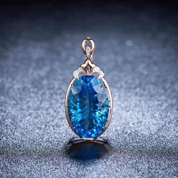 14k Gold 20.25 Ct Natural Topaz & Diamond Pendant( Without Chain )