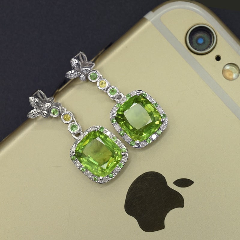 14k Gold 7.05 Ctw Natural Peridot & Diamond Earrings - 2