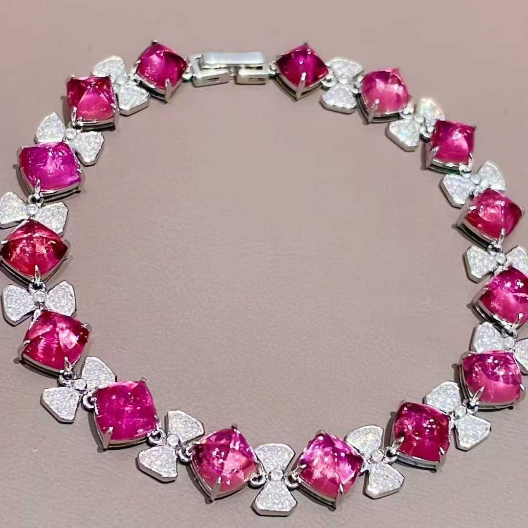 14k Gold 15.6 Ct Natural Tourmaline & Diamond Bracelet