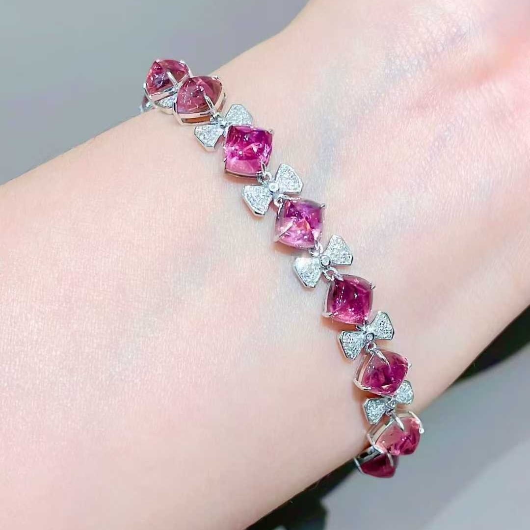 14k Gold 15.6 Ct Natural Tourmaline & Diamond Bracelet - 4