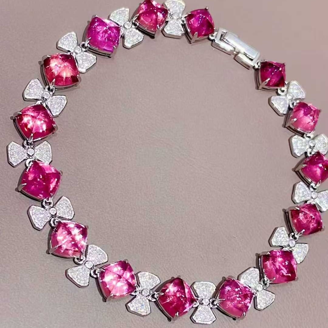 14k Gold 15.6 Ct Natural Tourmaline & Diamond Bracelet - 5