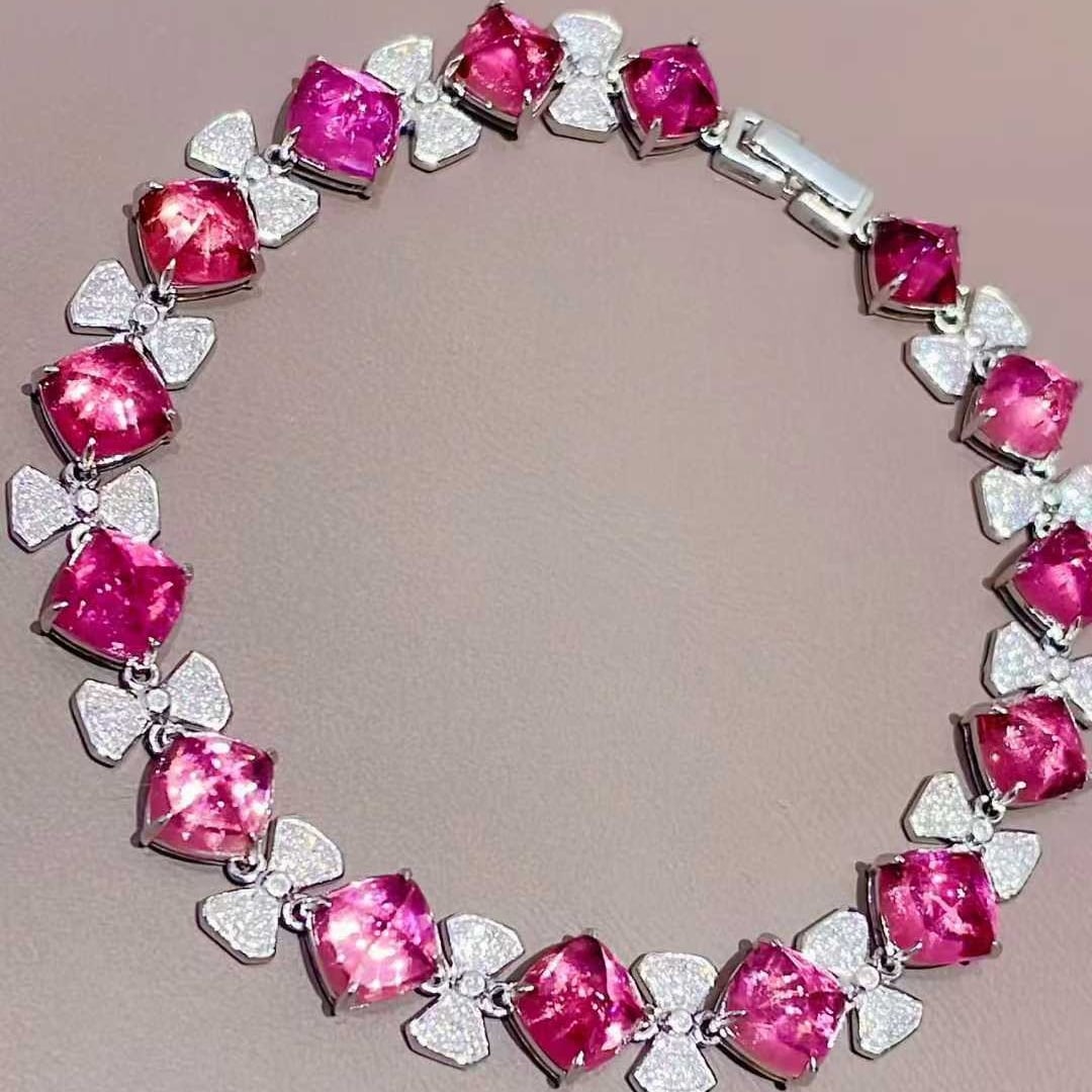 14k Gold 15.6 Ct Natural Tourmaline & Diamond Bracelet - 6