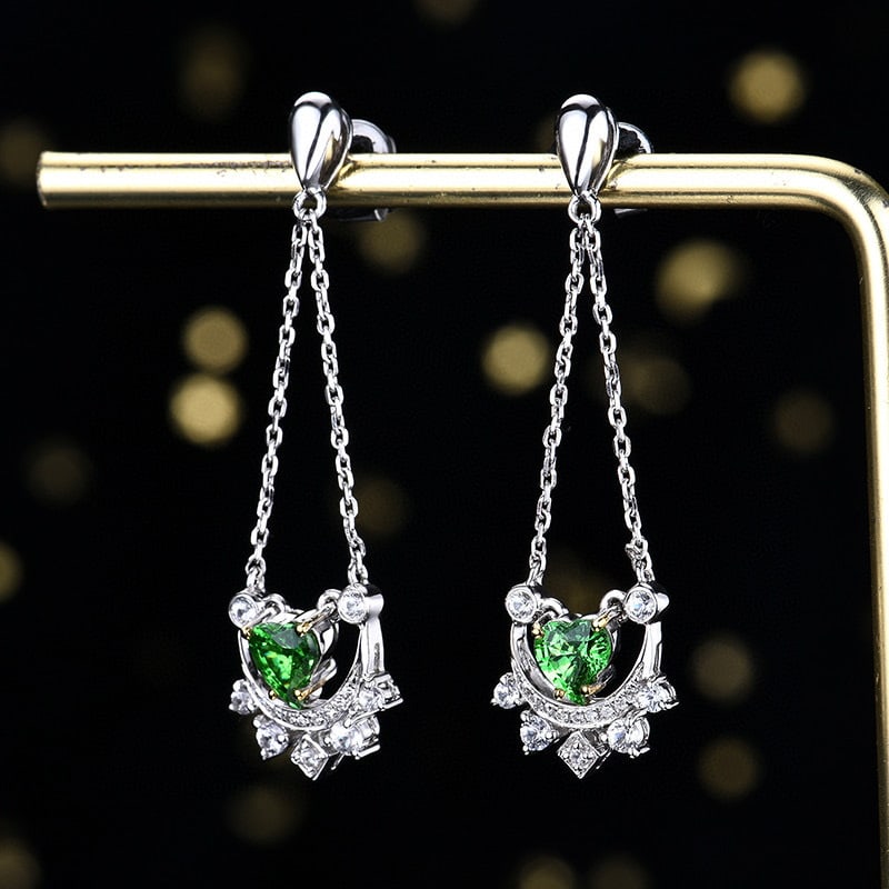 14k Gold 0.90 Ctw Natural Tsavorite & Diamond Earrings - 2