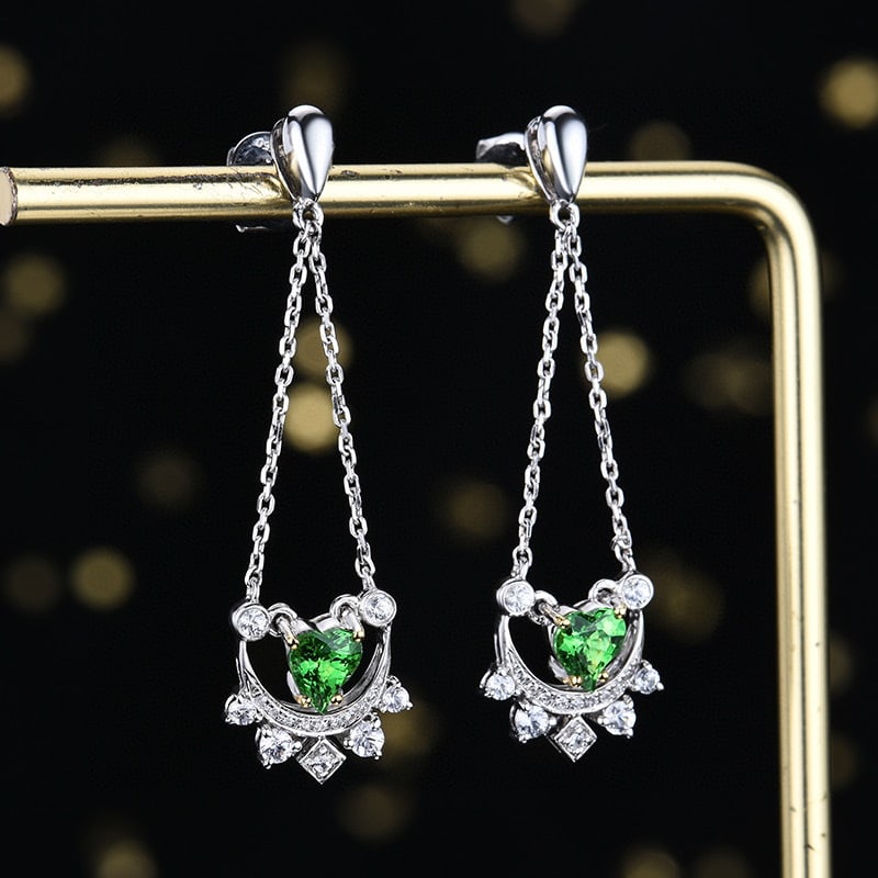 14k Gold 0.90 Ctw Natural Tsavorite & Diamond Earrings - 3