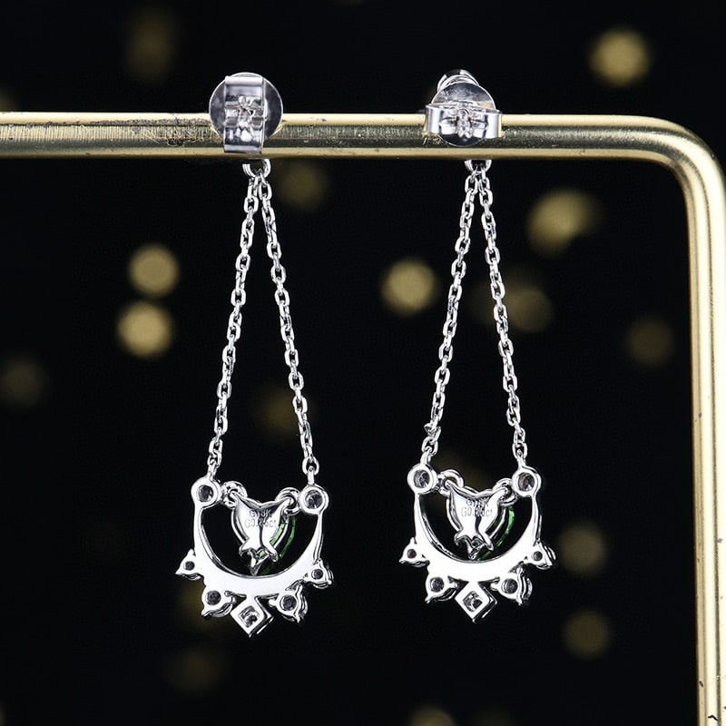14k Gold 0.90 Ctw Natural Tsavorite & Diamond Earrings - 4