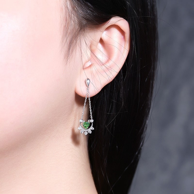 14k Gold 0.90 Ctw Natural Tsavorite & Diamond Earrings - 5
