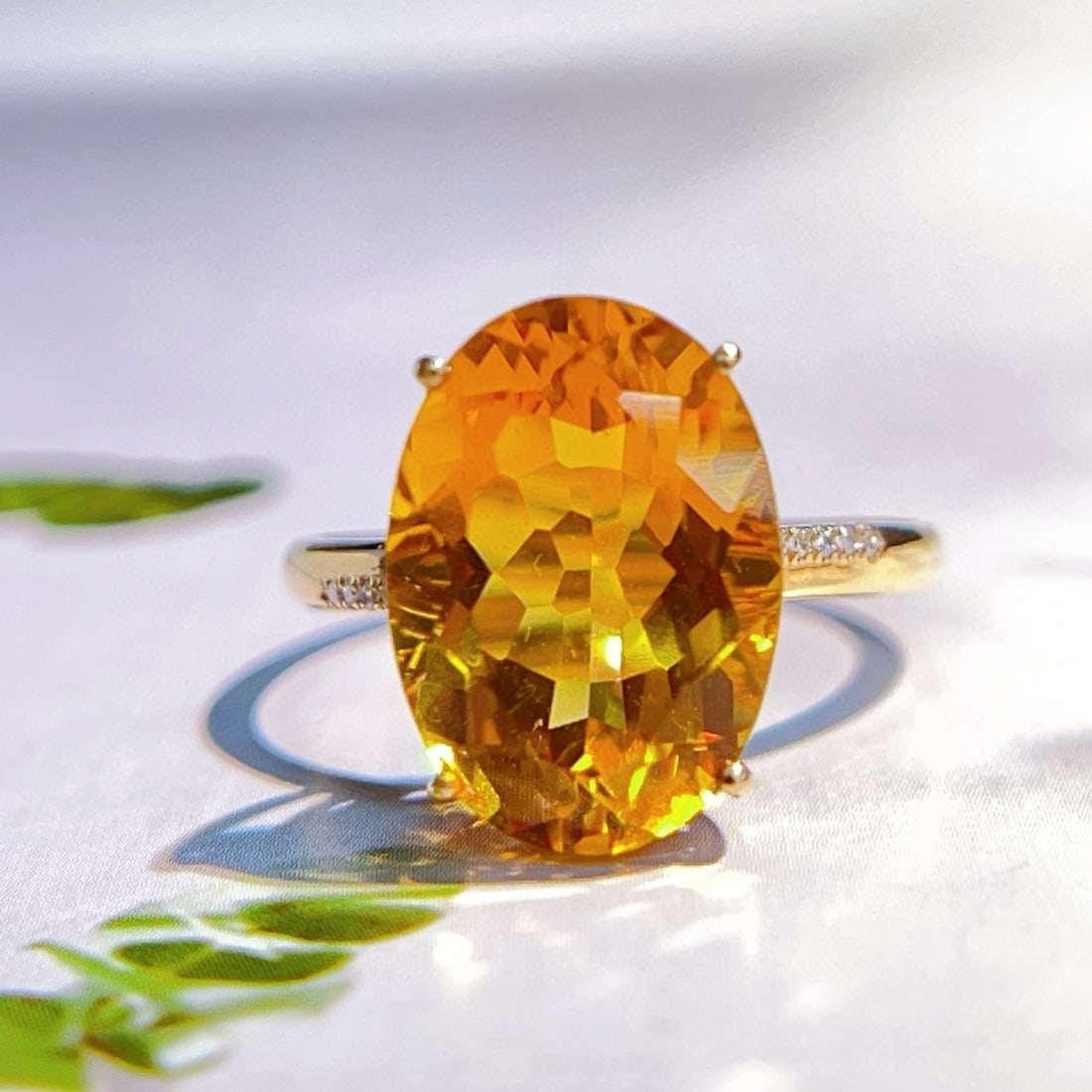 14k Gold 5.23 Ctw Natural Citrine & Diamond Ring
