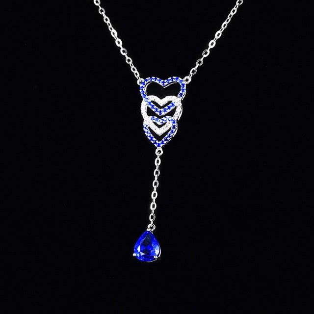 14k Gold 1.30 Ctw Natural Sapphire & Diamond Necklace - 2