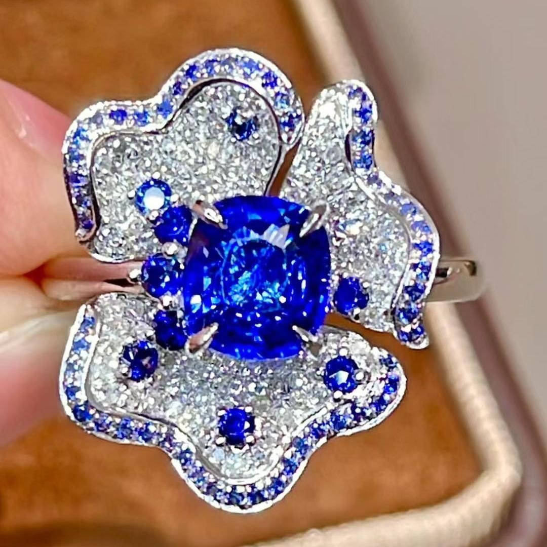 14k Gold 1.70 Ctw Natural Sapphire & Diamond Ring