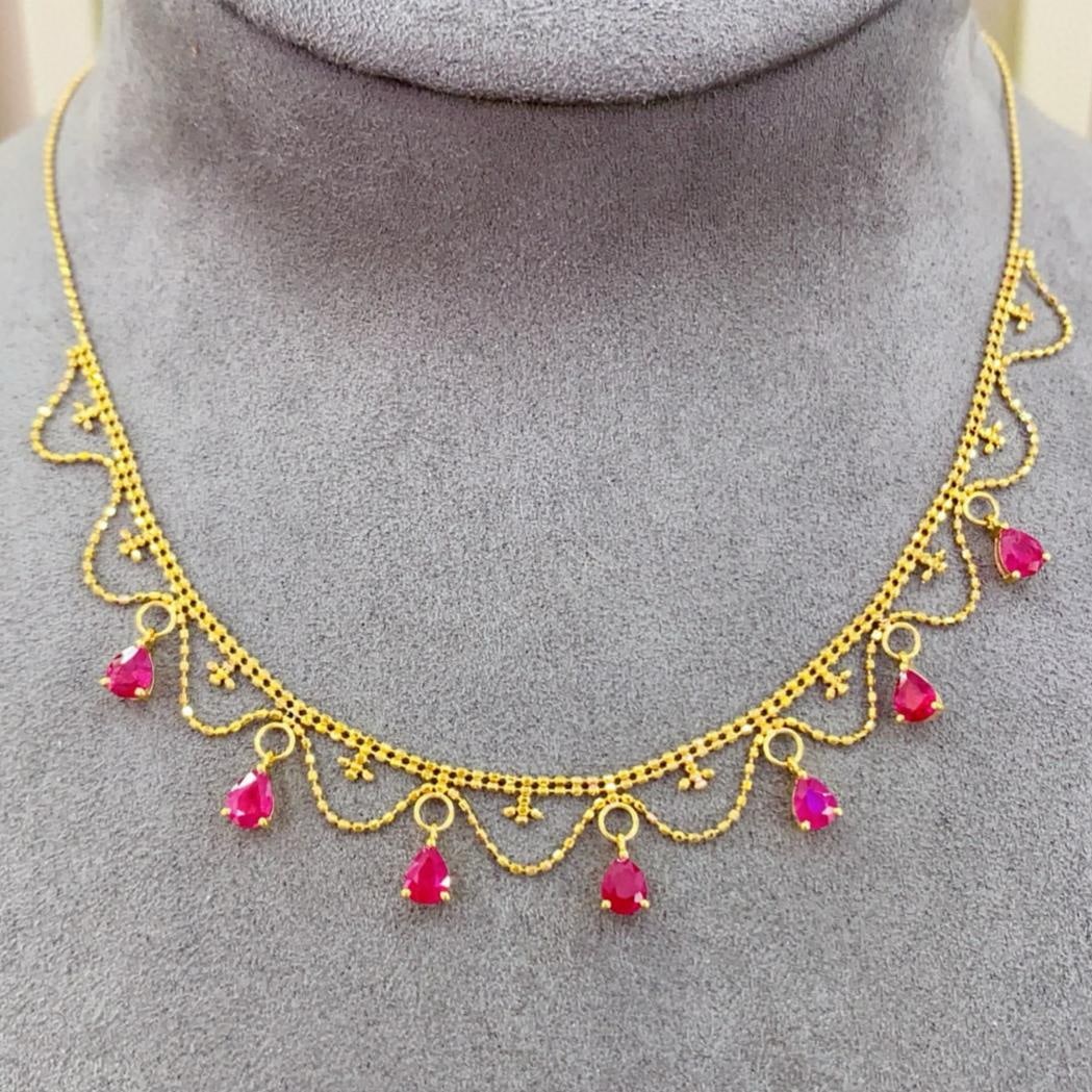 14k Gold 2.80 Ct Natural Ruby Necklace