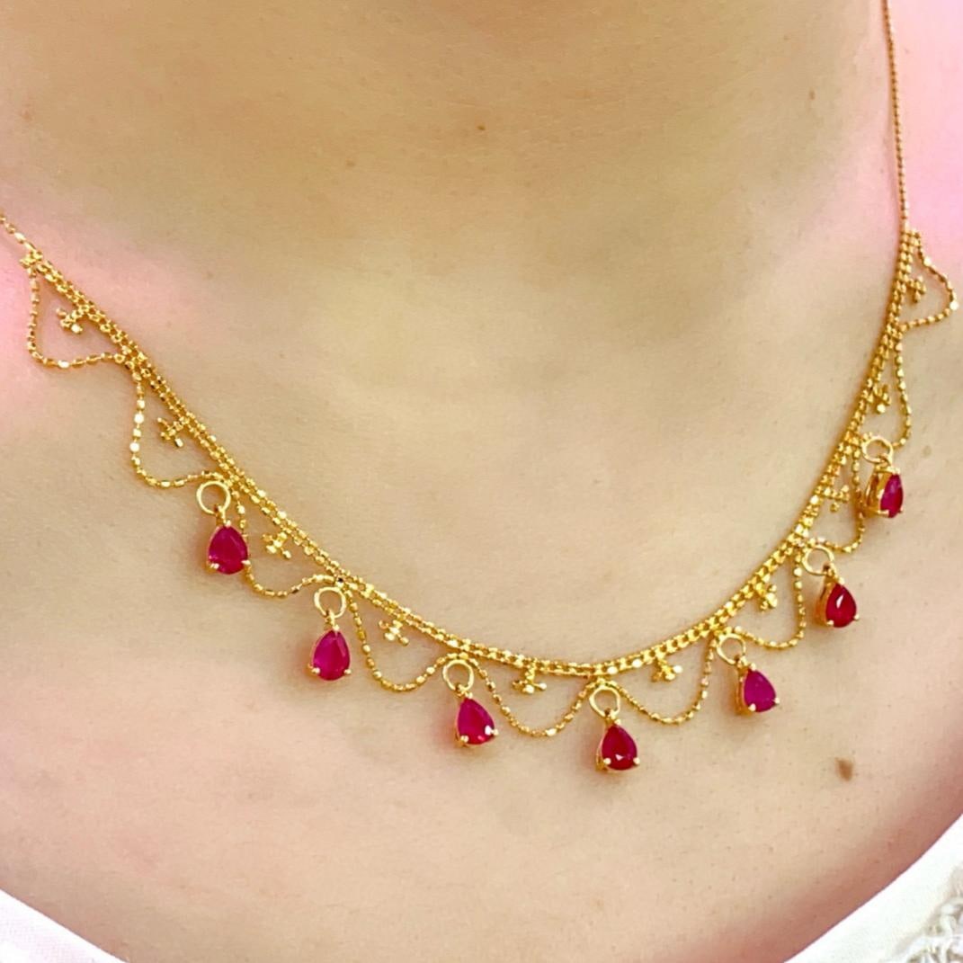 14k Gold 2.80 Ct Natural Ruby Necklace - 2
