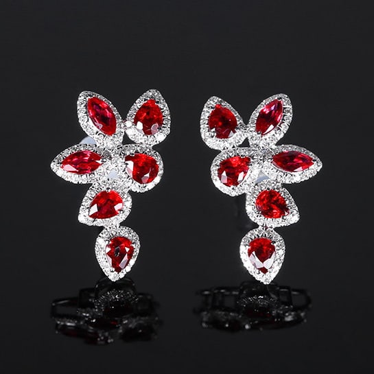14k Gold 2.87 Ctw Natural Ruby & Diamond Earrings