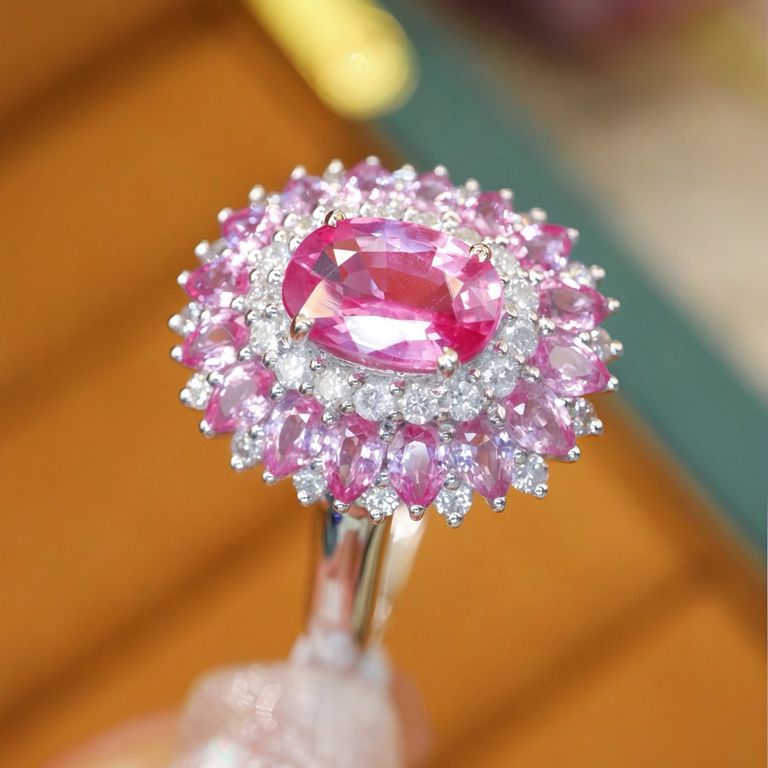 14k Gold 2.51 Ctw Natural Padparadscha Sapphire & Diamond Ring - 3