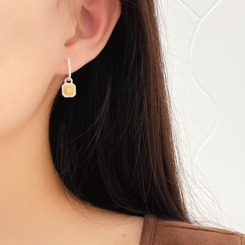 14k Gold 0.90 Ctw Natural Yellow Diamond & Diamond Earrings/pendant( Without Chain ) - 3