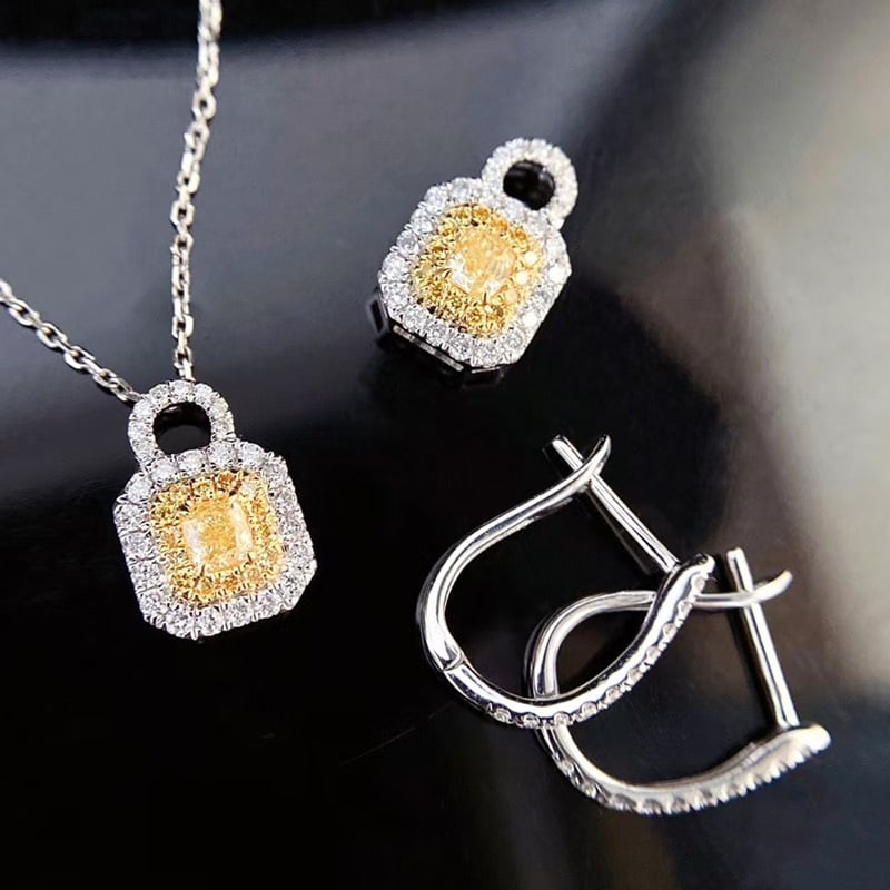 14k Gold 0.90 Ctw Natural Yellow Diamond & Diamond Earrings/pendant( Without Chain ) - 5