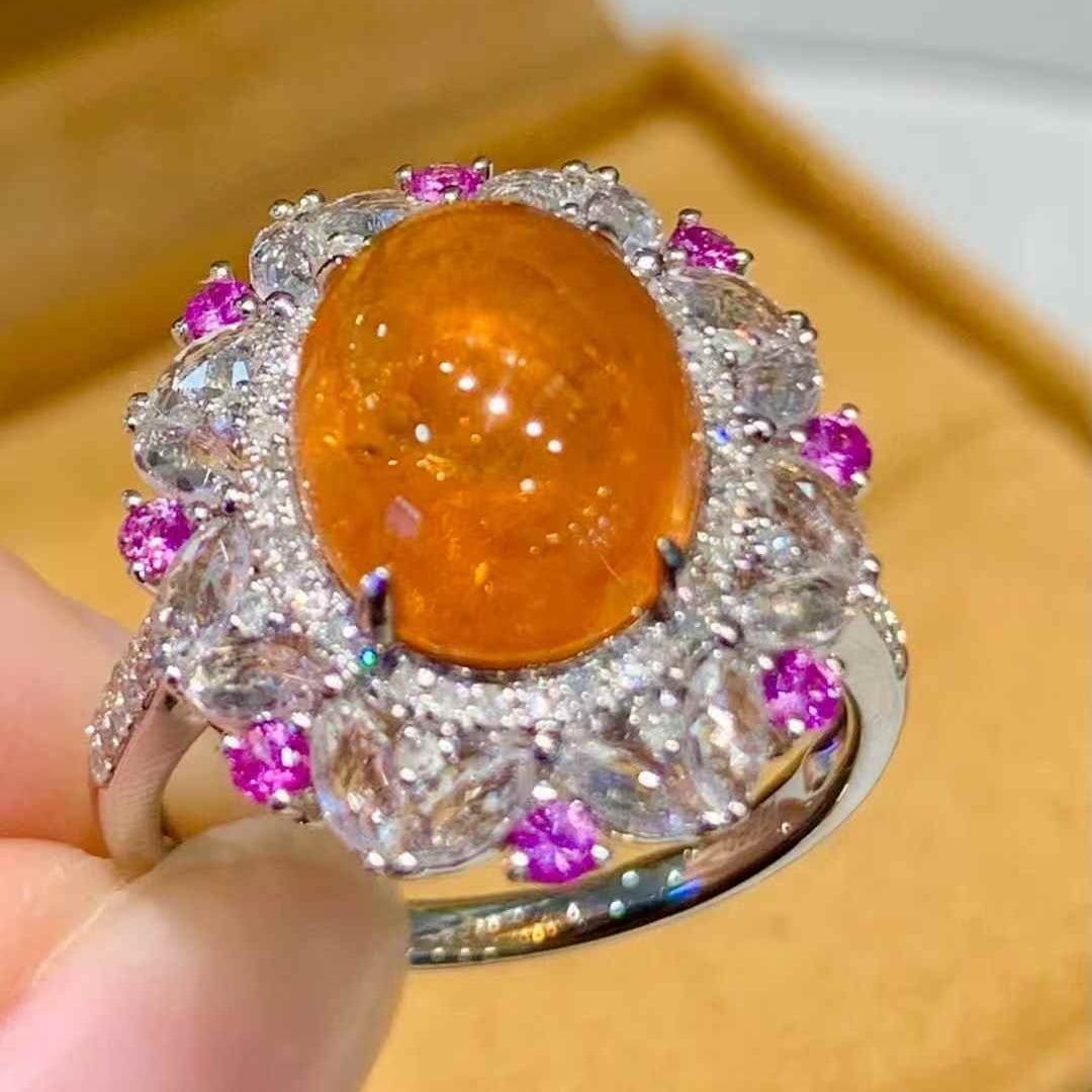 14k Gold 6.35 Ct Natural Spessartine & Diamond Ring - 2