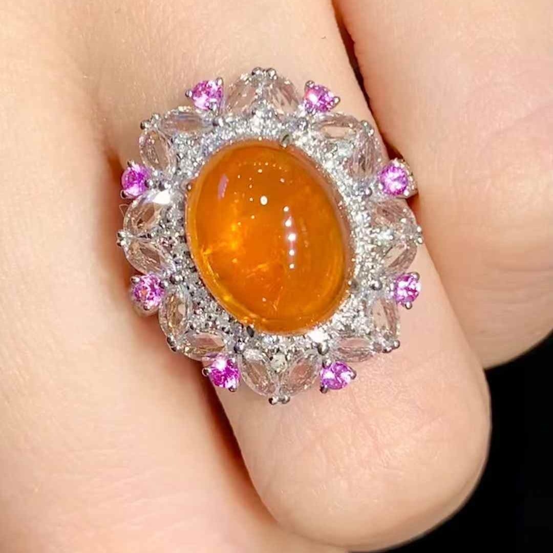 14k Gold 6.35 Ct Natural Spessartine & Diamond Ring - 5
