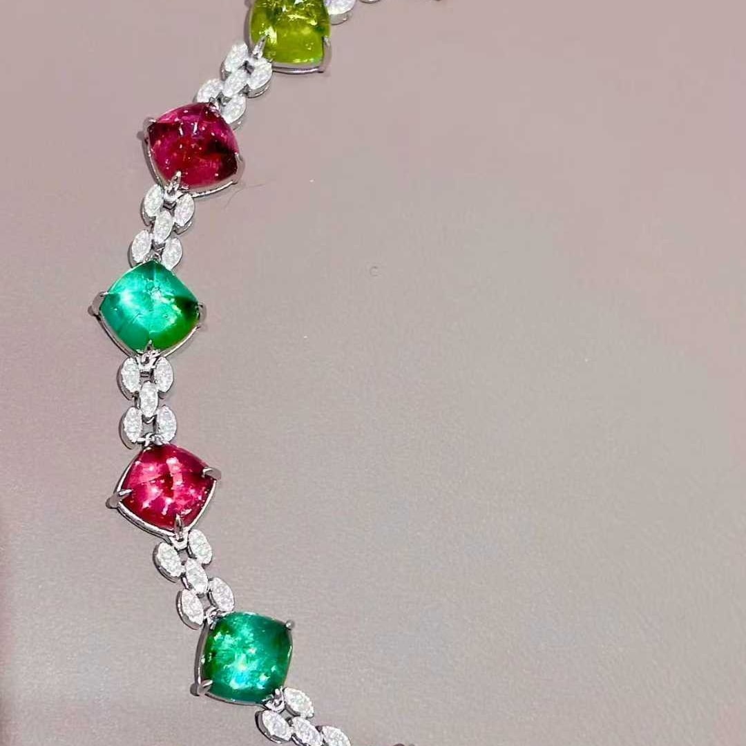 14k Gold 18 Ct Natural Tourmaline & Diamond Bracelet