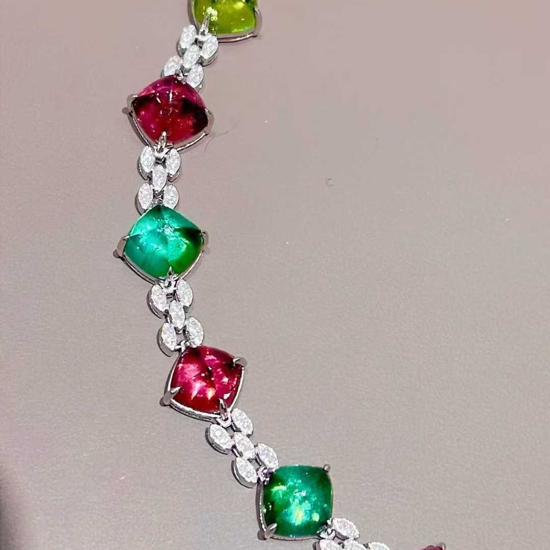 14k Gold 18 Ct Natural Tourmaline & Diamond Bracelet - 2