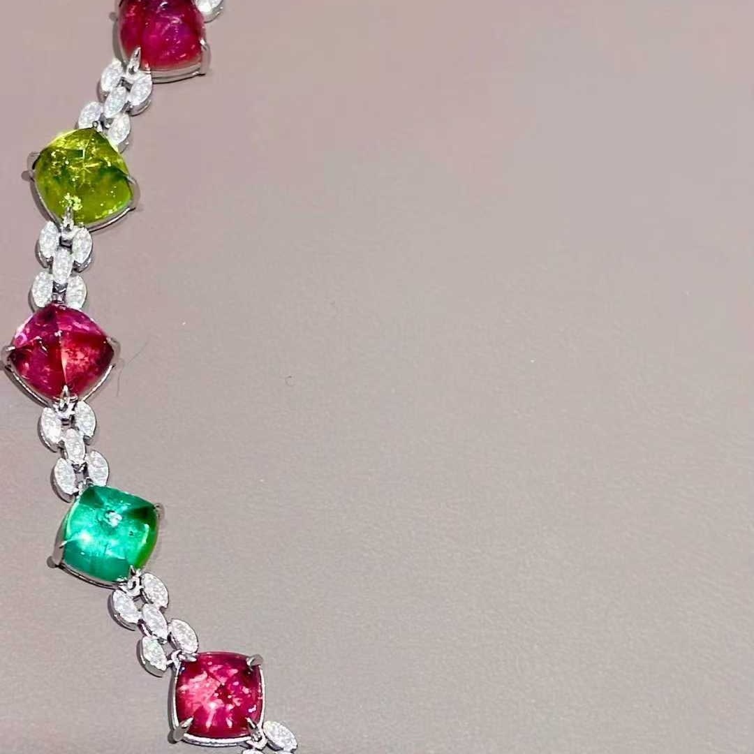 14k Gold 18 Ct Natural Tourmaline & Diamond Bracelet - 3