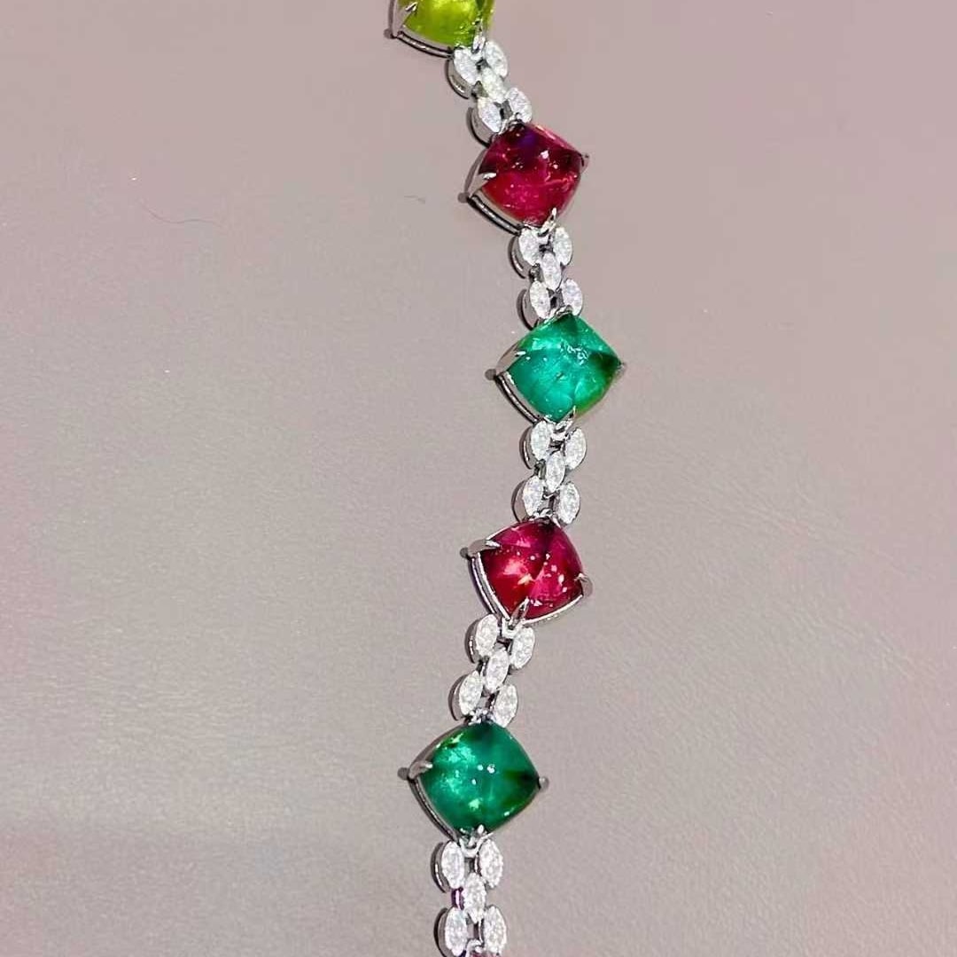14k Gold 18 Ct Natural Tourmaline & Diamond Bracelet - 4