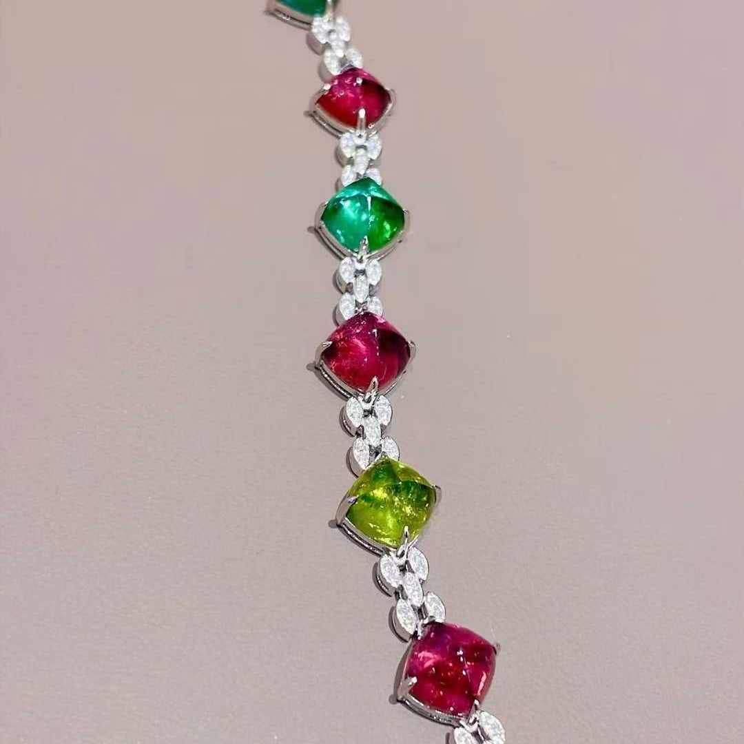 14k Gold 18 Ct Natural Tourmaline & Diamond Bracelet - 5