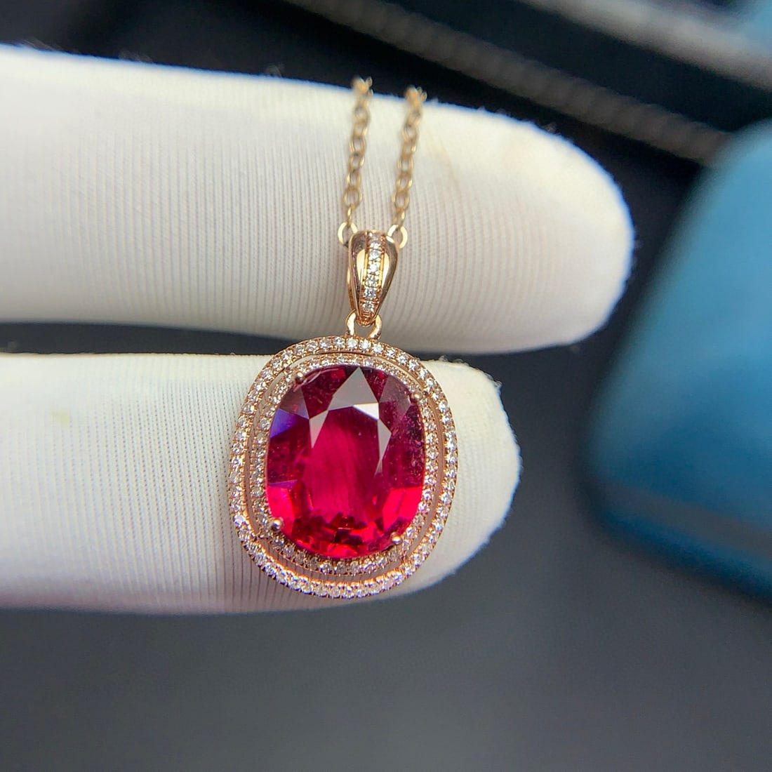 14k Gold 3.4 Ct Natural Tourmaline & Diamond Pendant( Without Chain ) - 3