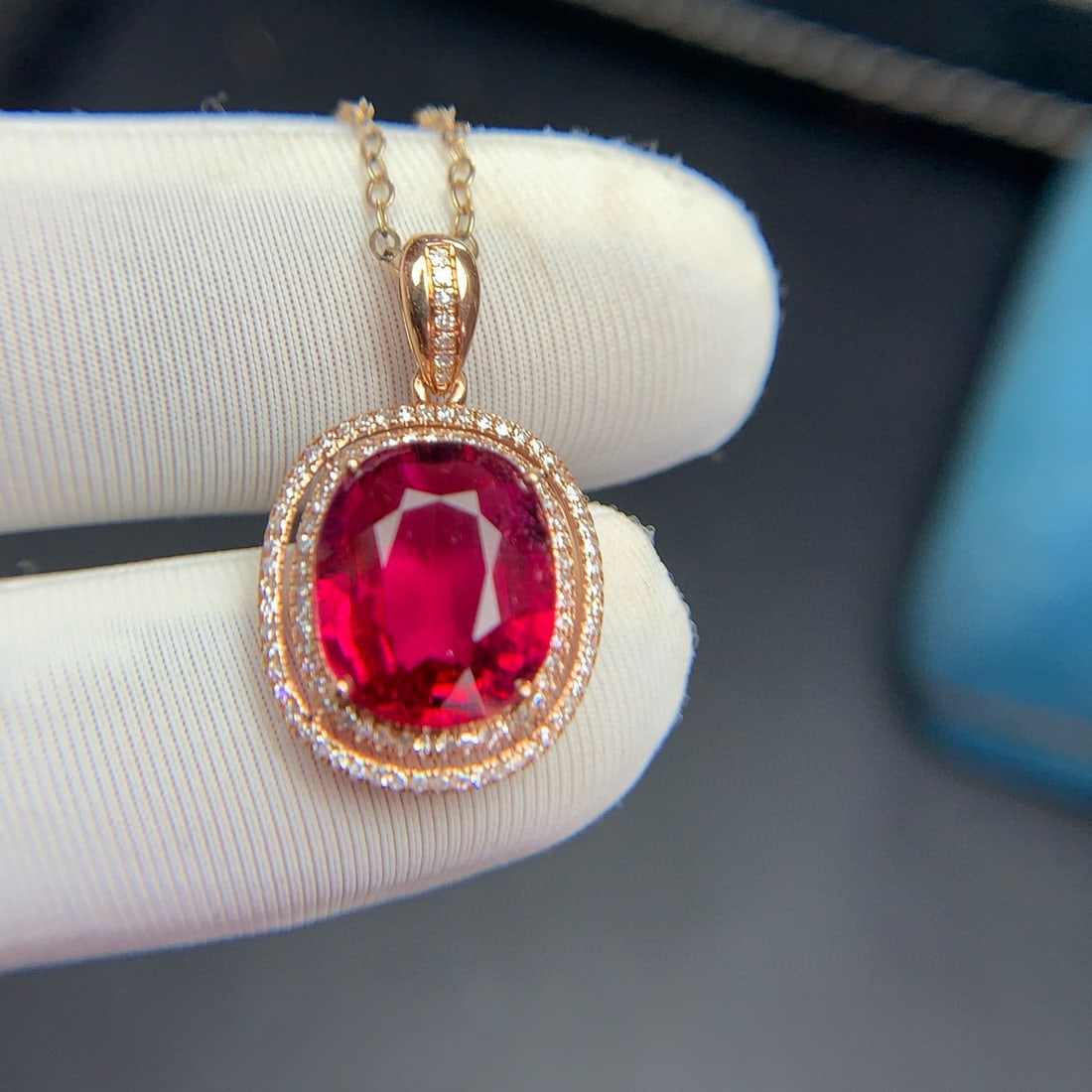 14k Gold 3.4 Ct Natural Tourmaline & Diamond Pendant( Without Chain ) - 4