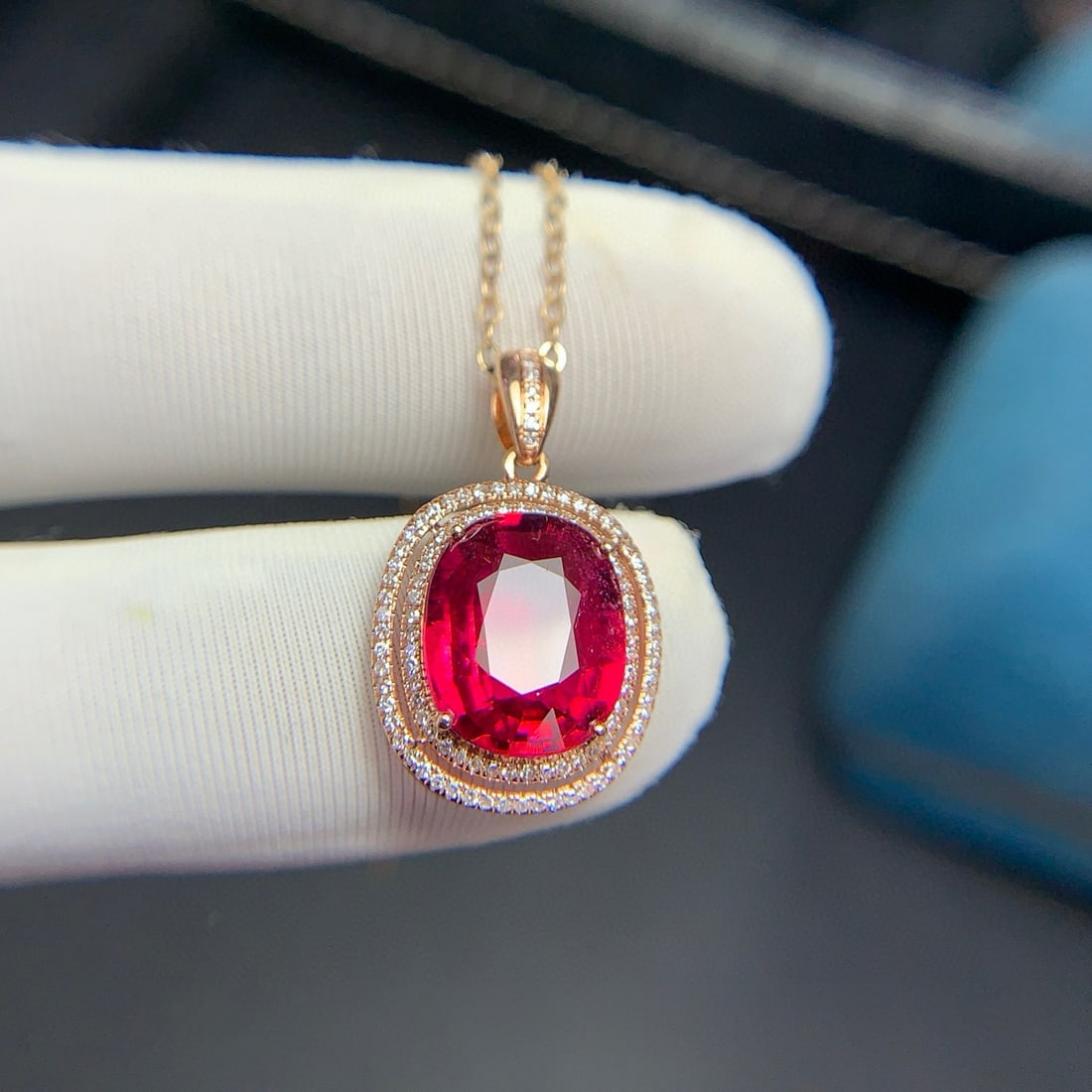14k Gold 3.4 Ct Natural Tourmaline & Diamond Pendant( Without Chain ) - 5