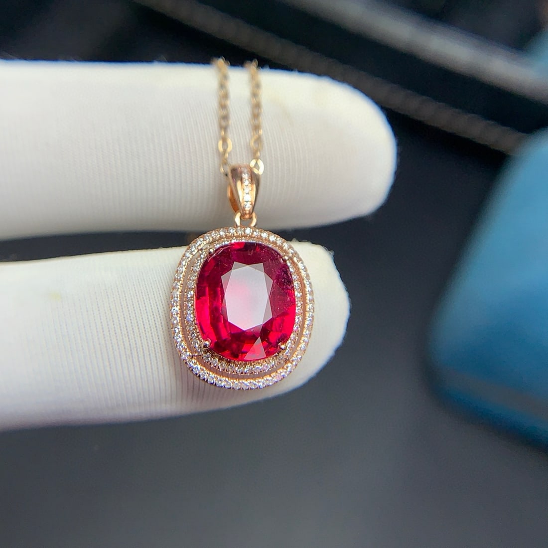 14k Gold 3.4 Ct Natural Tourmaline & Diamond Pendant( Without Chain ) - 6