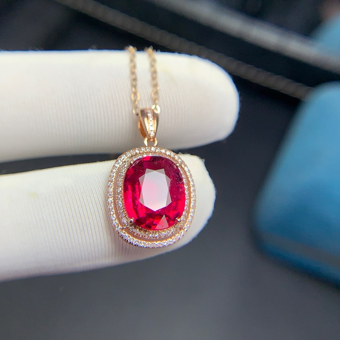 14k Gold 3.4 Ct Natural Tourmaline & Diamond Pendant( Without Chain ) - 7