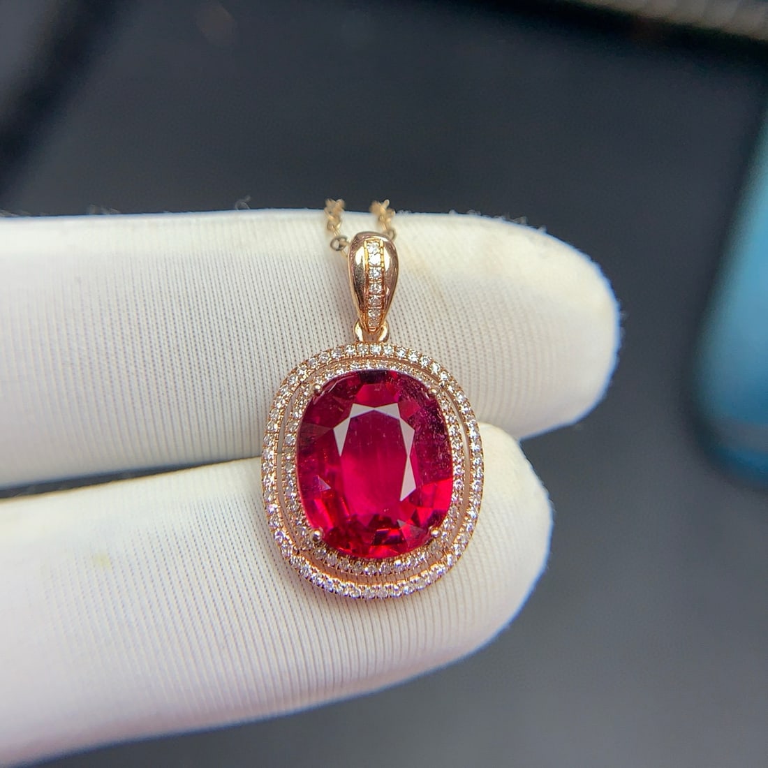 14k Gold 3.4 Ct Natural Tourmaline & Diamond Pendant( Without Chain ) - 8