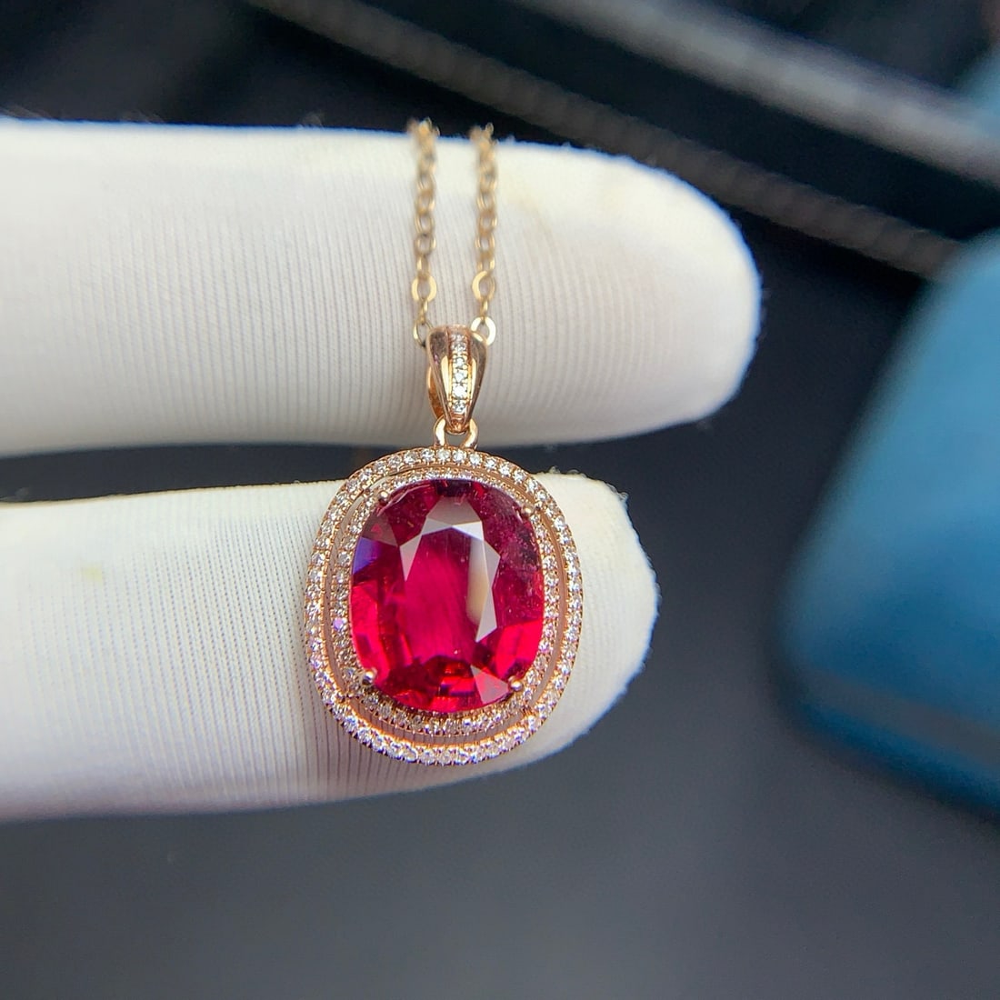 14k Gold 3.4 Ct Natural Tourmaline & Diamond Pendant( Without Chain ) - 9