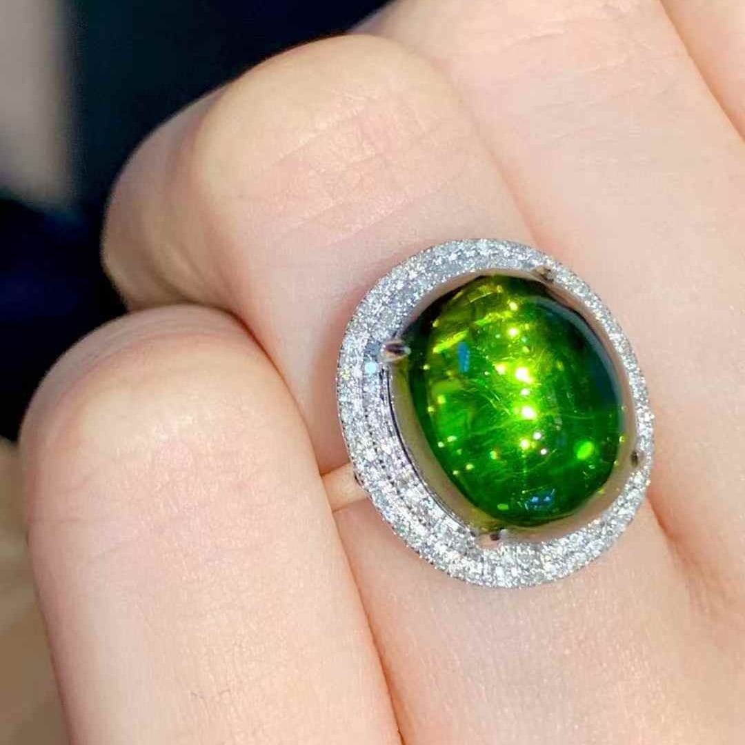 14k Gold 8.5 Ct Natural Tourmaline & Diamond Ring - 4