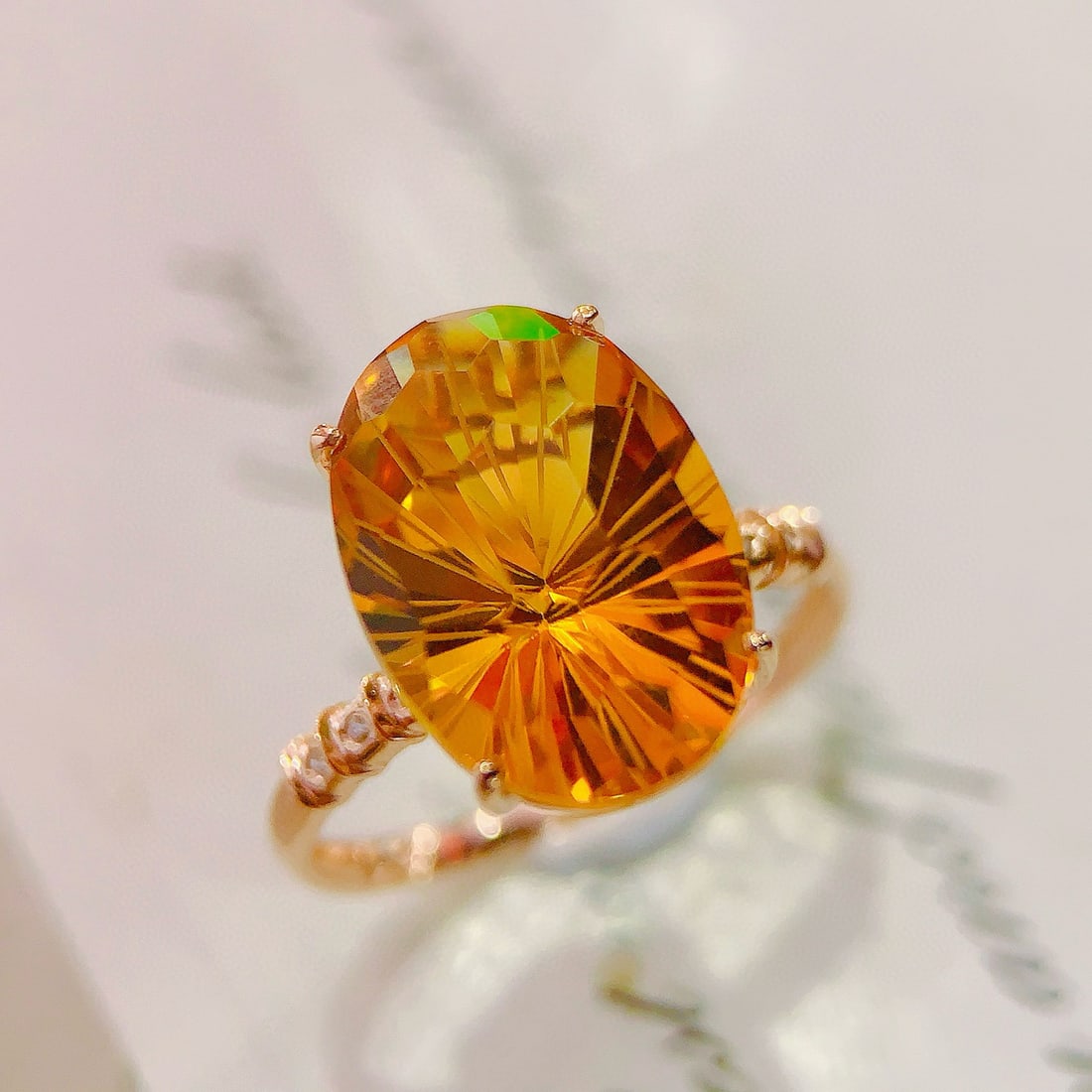 14k Gold 6.27 Ctw Natural Citrine & Diamond Ring