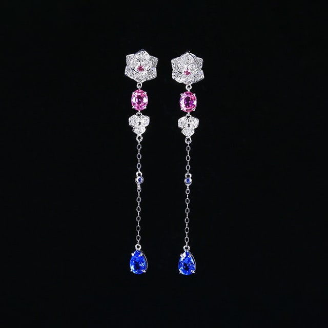 14k Gold 3.06 Ctw Natural Sapphire & Diamond Earrings