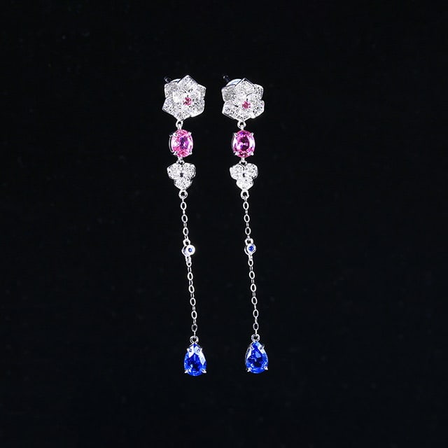14k Gold 3.06 Ctw Natural Sapphire & Diamond Earrings - 3