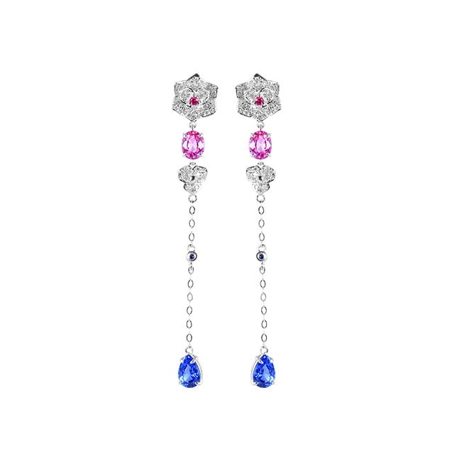 14k Gold 3.06 Ctw Natural Sapphire & Diamond Earrings - 5