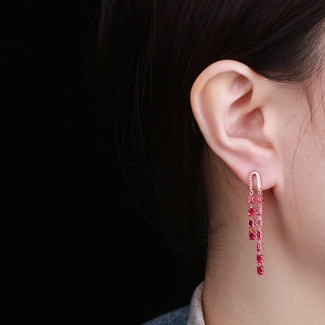 14k Gold 2.86 Ctw Natural Ruby & Diamond Earrings - 5