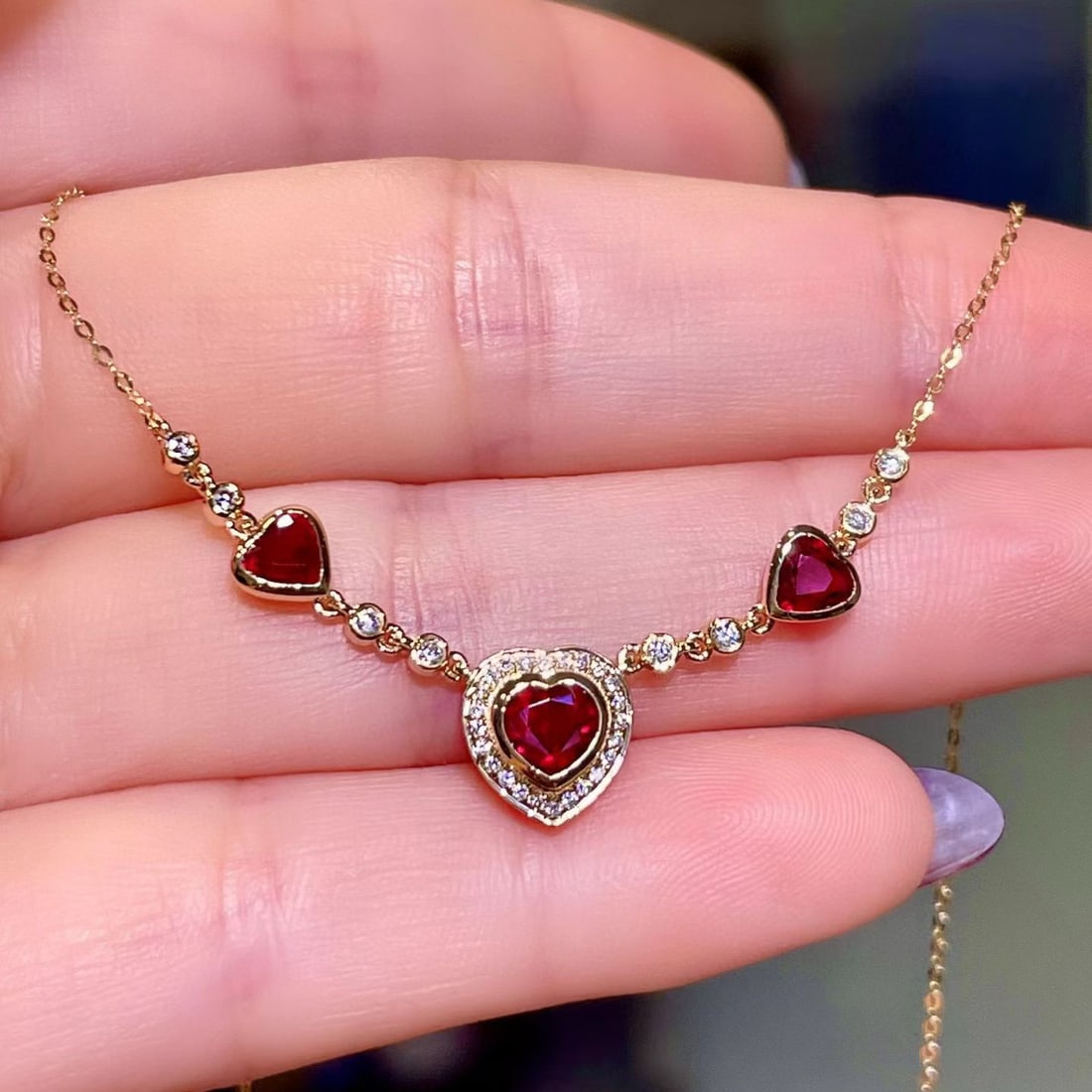 14k Gold 1.21 Ctw Natural Ruby & Diamond Necklace