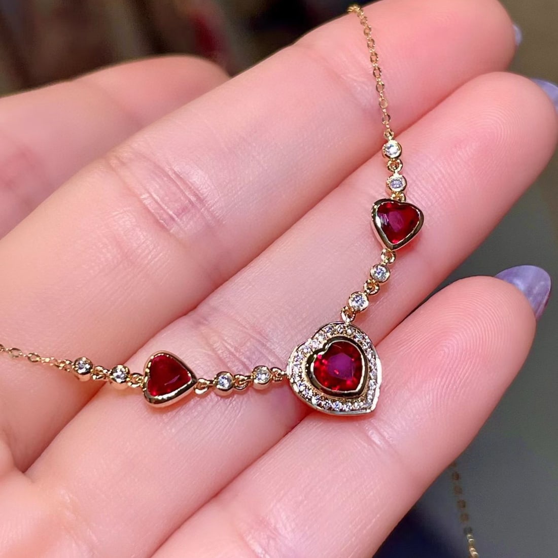 14k Gold 1.21 Ctw Natural Ruby & Diamond Necklace - 2