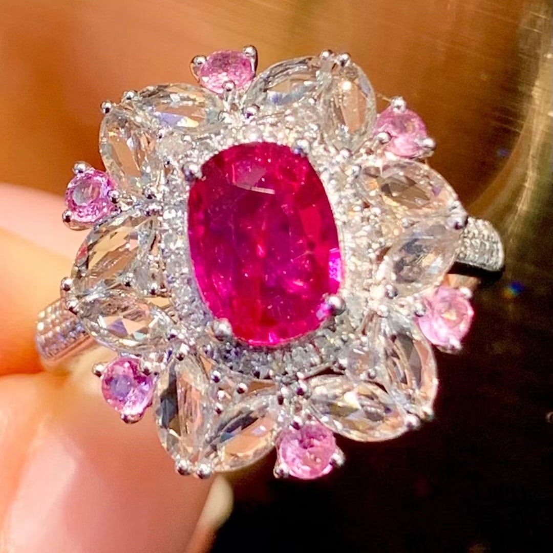 14k Gold 1.1 Ct Natural Ruby & Diamond & Sapphire Ring