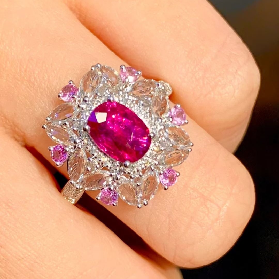 14k Gold 1.1 Ct Natural Ruby & Diamond & Sapphire Ring - 3
