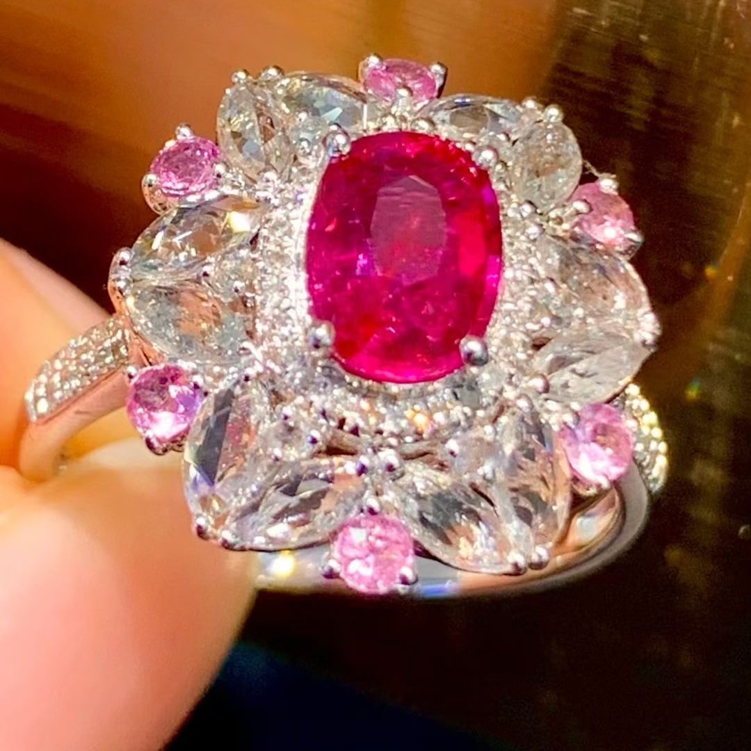 14k Gold 1.1 Ct Natural Ruby & Diamond & Sapphire Ring - 4