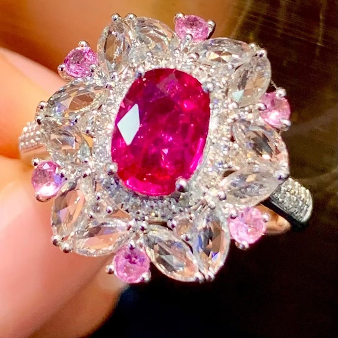 14k Gold 1.1 Ct Natural Ruby & Diamond & Sapphire Ring - 5