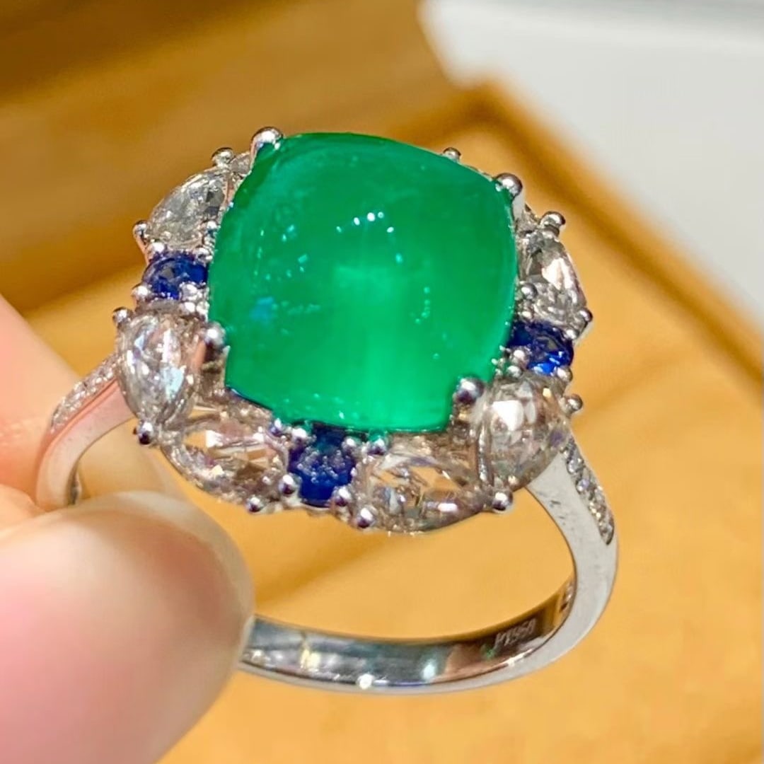 14k Gold 3.6 Ct Natural Emerald & Sapphire & Diamond Ring - 5