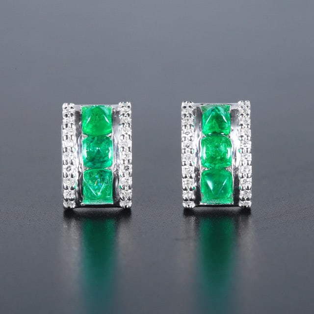 14k Gold 1.36 Ctw Natural Emerald & Diamond Earrings