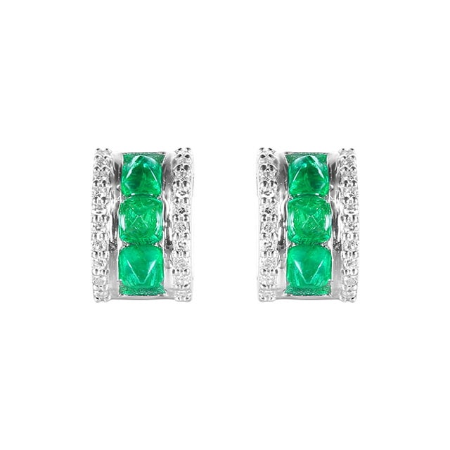 14k Gold 1.36 Ctw Natural Emerald & Diamond Earrings - 5